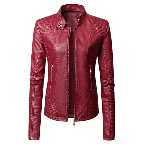 Veste en cuir pour femme - Veste longue en cuir synthétique noir - Veste de moto courte - Vêtement d'extérieur streetwear - Veste longue en cuir synthétique marron - Veste bomber pour l'hiver,