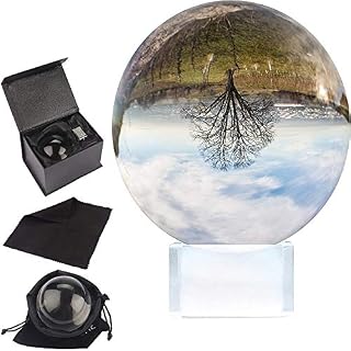 Belle Vous K9 Crystal Ball 100mm - 10cm Photography Ball with Crystal Stand, Velvet Pouch, Microfiber Cloth and Gift Box - Clear Lens Sphere for Photos - Glass Ball Globe also for Meditation & Healing