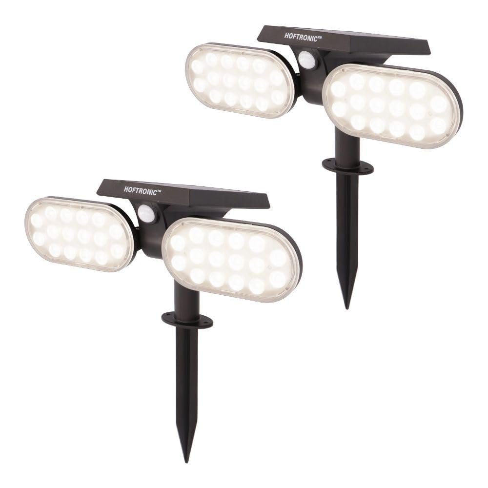 HOFTRONIC - 2er Set Pato Solar LED Strahler mit Bewegungsmelder Außen 6000K Gartenleuchte Spieß oder Wand Installation 250x90x120mm (LxBxH) Ideal als Pflanzenstecker Solar