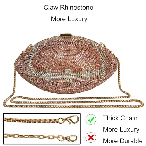 Image of Women Rhinestone Football Shaped Handbag Chain Crossbody Shoulder Bag Football Purse | Rugby, Unique, Novelty, Football