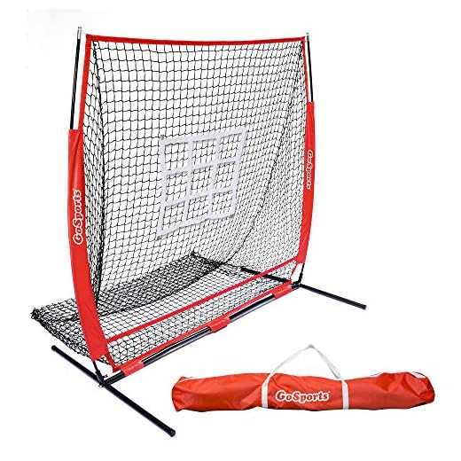 GoSports 5'x5' Baseball & Softball Practice Pitching & Fielding Net with Bow Frame, Carry Bag and Bonus Strike Zone, Great for all Skill Levels