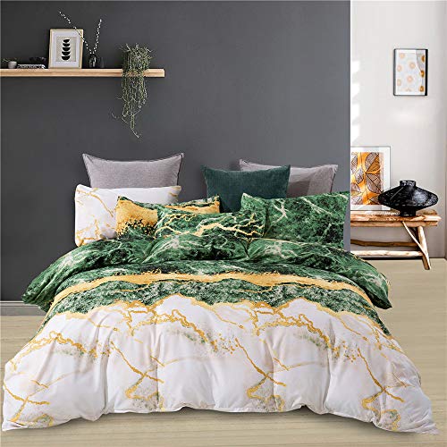 CLOTHKNOW Green Marble Duvet Cover Sets King Gold Flame Printed Bedding Duvet Cover for Men Women Quilt Cover Marble Comforter Cover Abstract Duvet Cover Soft Breathable Bed Cover