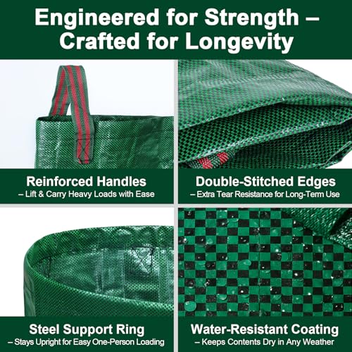 3-Pack 32 Gallon Yard Waste Bags with Leaf Scoop — Collapsible, Stand-Open Garden Bags with Reinforced Handles, Heavy-Duty Reusable Lawn Containers for Leaves, Weeds & Debris by MOZZPAD - Image 9