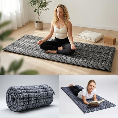 LEEWADEE Colchon Plegable – Futon para Dormir, Esterilla Fitness Gruesa, Mattress De Kapok, 190 x 70 cm, Negro Blanco