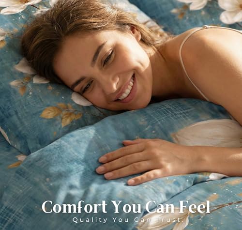 Image of SANMARINO 300 TC Cloud Cotton Pixel 7D King Size Bedsheet with 2 Pillow Cover | Premium 7D Floral Printed Bedding Set | Ultra Soft & Breathable | 108x108 Inch | Azure Magnolia Royal Bloom