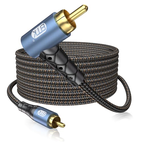 EMK RCA Subwoofer Cable 90 Degree RCA to RCA Audio Cable 24K Gold-Plated Nylon Braided Double Shielded Digital Analogue Supports Amplifiers,Home Theater,Hi-Fi Systems,Subwoofer(25ft/8m)