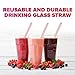 Reusable Glass Drinking Straw with Travel To Go Protective Carrying Case Holder and Cleaning Brush | Perfect for Home, Office or Gift | Straight 8 in x 9.5 mm Healthy, Eco Friendly (Pink Sapphire)
