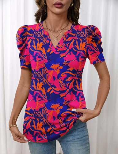 Image of LOMON Spring Summer Tops for Women 2026 V Neck Puff Short Sleeve Tops Fashion Trendy Work Blouses Dressy Casual S-XXL