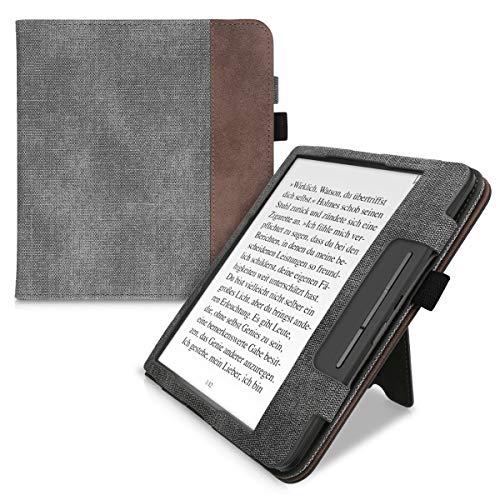 Flip Hülle kompatibel mit Tolino Epos 2 - Handschlaufe - Cover Dunkelgrau Braun