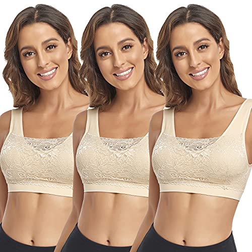 Image of Litthing Lace Bralettes for Women Padded Sports Bra Seamless Plus Size Tank Tops Wirefree Comfort Yoga Cami T Shirt Bras