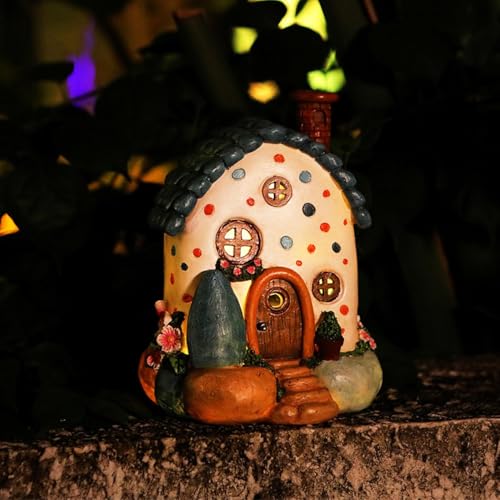 Maison de fée solaire et statuette décorative étanche pour extérieur