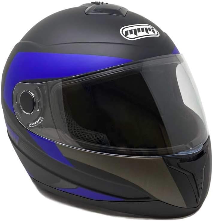 MMG Motorcycle Full Face Helmet DOT Street Legal Comes with Clear Shield and Spare Smoked Shield (MGAH26) (Matte Black Blue, X-Large)