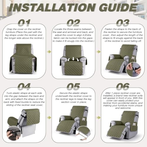 Image of TAOCOCO 100% Waterproof Recliner Chair Covers Reversible 22 inch, Gray Green