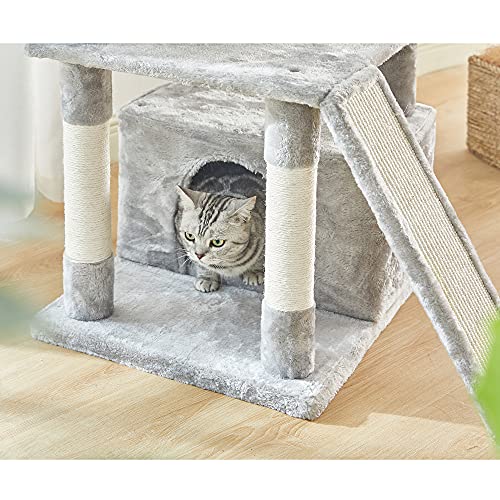 Pesofer 56 Inches Cat Tree Multi Level Cat Tower With Sisal-Covered Scratching Posts, Kitty Playhouse And Large Top Perch Light Grey #TOP4