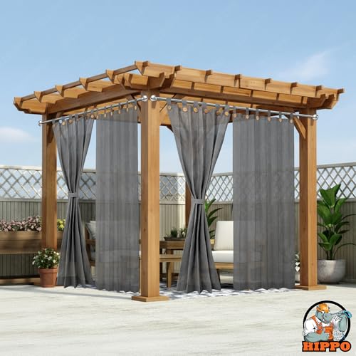 Image of HIPPO HDPE Outdoor Loop Curtains Sun Blocking, UV Protection, Light-Filtering for Garden Balcony Curtain, 150 GSM (MM-Grey, 3FTX8FT, 2PC)