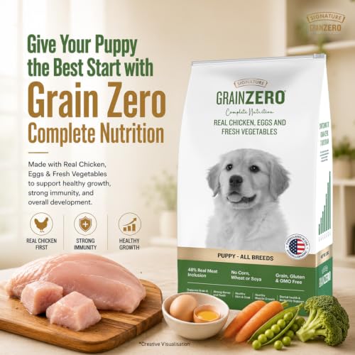 Image of Grain Zero Puppy Dry Dog Food 1.2kg | Real Chicken, Egg & Vegetables | 48% Meat Inclusion, No Grain Formula, Gluten-Free | Promotes Healthy Skin & Coat | All Breeds