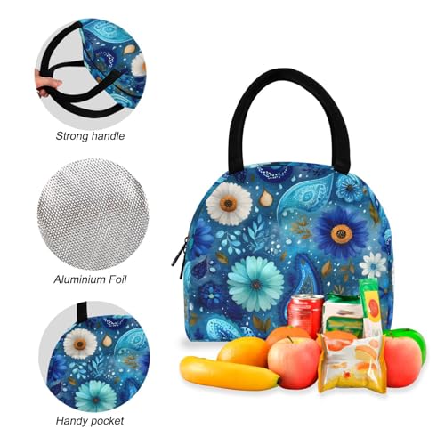 Paisley Blue Print Backpack Set with Lunch Bag, Large Capacity Travel Backpacks and Lunch Box Insulated for Commute Hiking Picnic4
