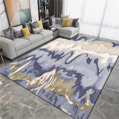 Moquette salon bleu rectangulaire 60x90cm | Tapis fin de canapé - 2