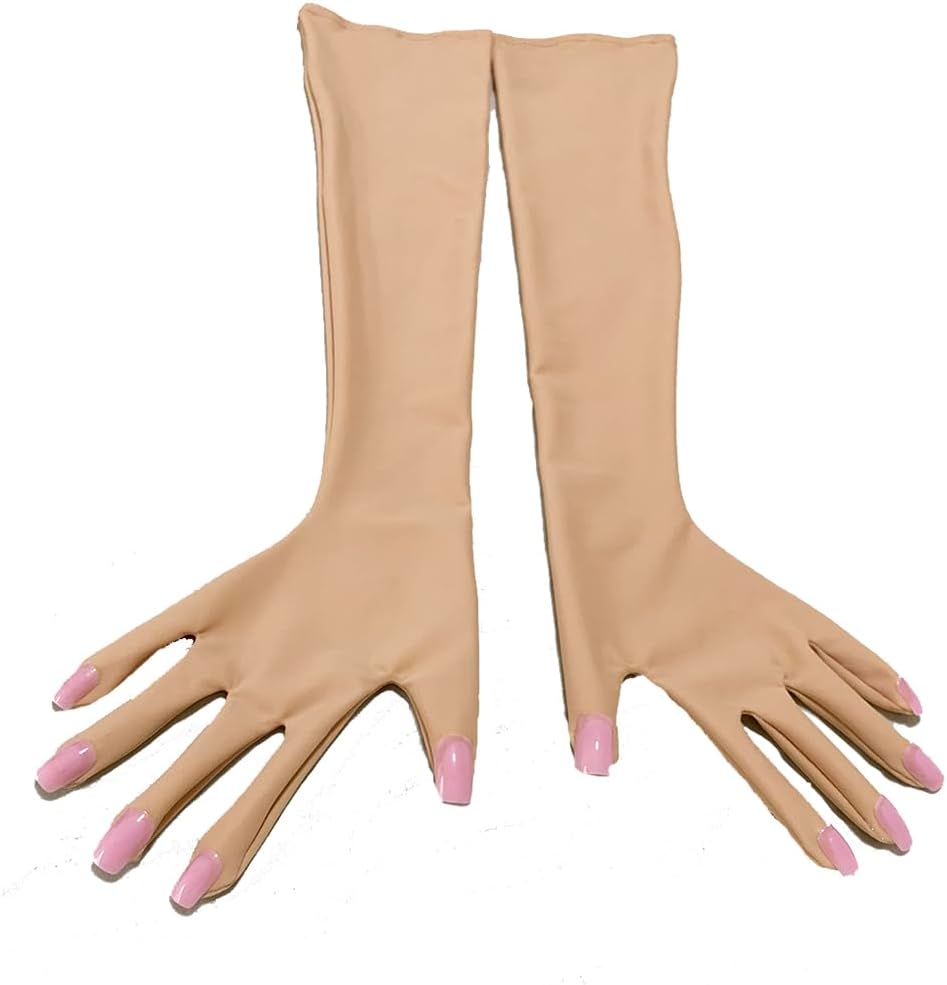 Pink Flesh Spandex Zentai Accessories Men's Cosplay Kigurumi Long Crossdressing Gloves With Nails Service