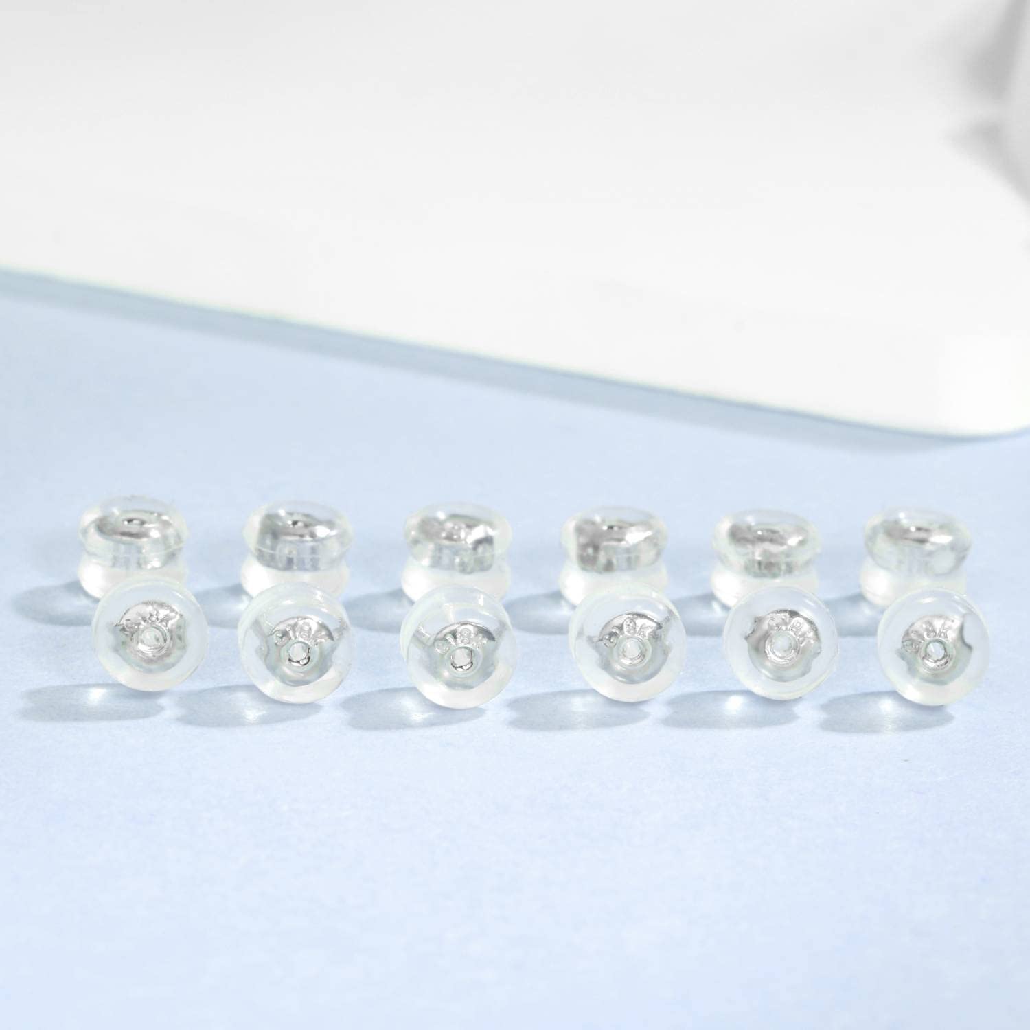 Earring Backs,Soft 18K Gold Silicone Plastic Rubber Earring Backs for Studs, 12pcs Silver Clear Plastic Earring Backer Replacement for Heavy Earrings, Secure Locking Earring Backs