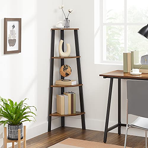 Vasagle Corner Shelf Stand, 4-Tier Corner Bookshelf, Industrial Corner Ladder Shelf, Plant Stand Display Shelf For Living Room, Office, Kitchen, Rustic Brown And Black Ulls34X #TOP3