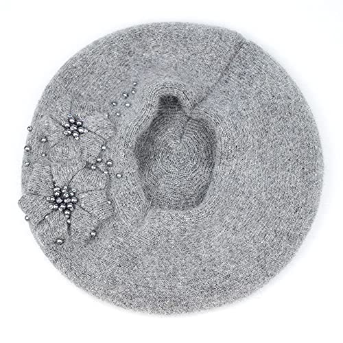 Aichuan Women Winter Knit Beret Hat Rabbit Hair French Style Beret Classic Warm Casual Beanie Hat Grey #TOP7