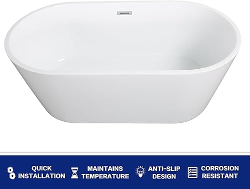 Miniatura 6 de Bañera acrílica de 67 pulgadas, bañera minimalista clásica, moderna bañera con certificado cUPC, desbordamiento y drenaje de níquel cepillado