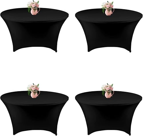 AXIERI Paquete de 4 manteles redondos de elastano negro de 72 pulgadas, fundas de mesa de elastano de 6 pies, mantel redondo ajustado color negro,