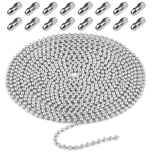 HOTUT Cadena de Bolas de Acero Inoxidable de 4,5 mm con 16 Conectores a Juego Cadena, 5M MCadena de Cuentas de Bola, Cadena de Cuentas de Metal para Bricolaje Collar Llavero Pulseras Cortinas