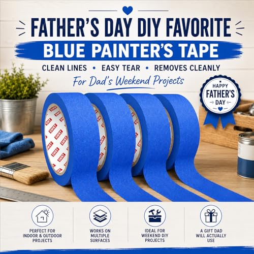 Image of SWRT Blue Painter's Tape, 1 Inch x 20 Yards, 4 Rolls, Clean Removal | Crisp Paint Lines; Fast, Clean Masking; Reliable Hold; Easy Hand Tear; Walls, Trim & Glass; Painting & Crafts