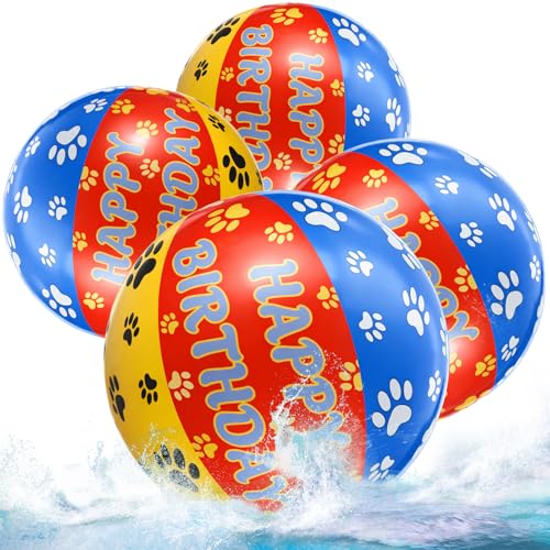 Lunmon 4 Pcs Dog Paw Beach Balls 20 Inch Inflatable Beach Balls for Dog Themed Party Birthday Decorations, Summer Pool Party