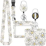 Uniclife Modischer Schiebe Ausweishalter Horizontaler Weiß Blume Kartenhalter Plastik Ausziehbar Schlüsselanhänger Abnehmbare Lanyard Strap geprägte Karte Schutz krankenschwester Frauen Lehrer