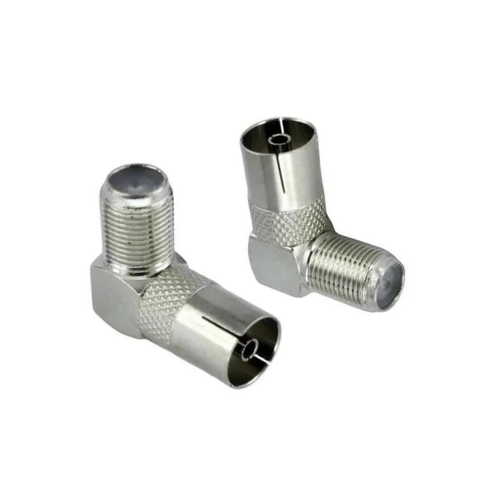 5 adattatori coassiali RF femmina F a IEC femmina, ad angolo retto di 90 gradi, 75 Ohm, nichelato, per antenna TV, cavo top box