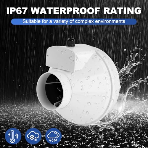 Image of Radon Fan Kit, with Rubber Couplers (4 to 3 Inch，fits 3 inch PVC), Quiet 260 CFM Quickly Mitigate Radon, Air Pressure Indicator, Ip67 Waterproof, Radon Mitigation System Kit