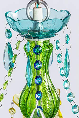 Image of gypsy color The Original Brink House Plug-in 4 Light Blue Green Hanging Swag Chandelier H17.5 inchxW15 inch, Silver Metal Frame with Blue Green Glass Stem and Acrylic Crystals