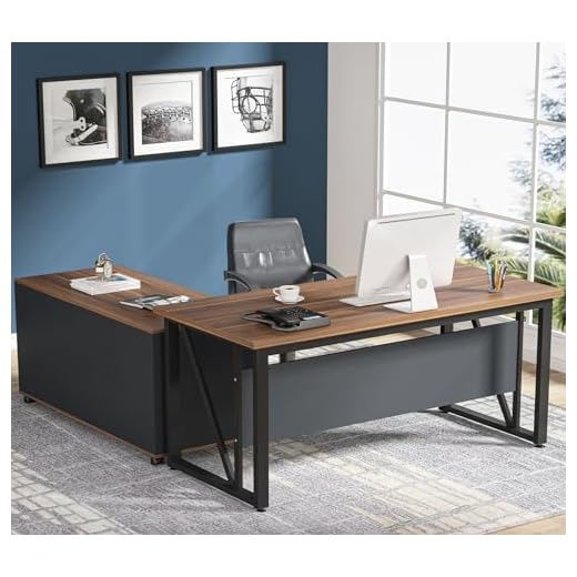 Tribesigns 55 inches Executive Desk and 43" lateral File Cabinet, L-Shaped Computer Desk Home Office Furniture with Drawers and Storage Shelves, Office Table with Cabinet (Walnut, 55)