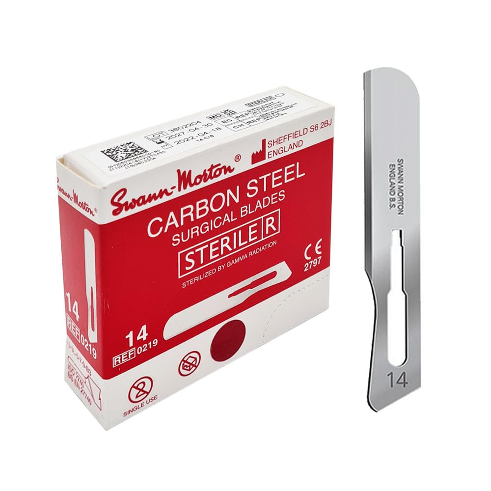 100 x Swann Morton No.14 Dermaplaning Blade bisturí estéril de acero al carbono