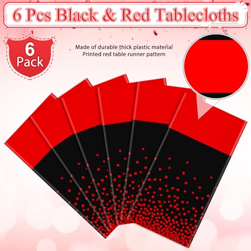 Image of MASHAN 6Pcs Black and Red Tablecloth Party Decorations,Plastic Black Table Cloth Printed Red Table Runner Disposable Rectangle Cover for Birthday Weeding Anniversary Graduation Party,54 x108 Inch
