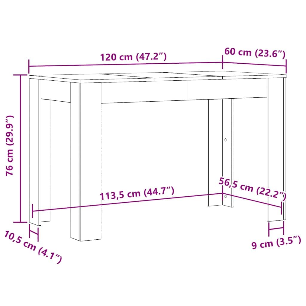Esstisch Sonoma-Eiche 120x60x76 cm Holzwerkstoff | Langlebig und stabil, einfache Montage, pflegeleicht mit feuchtem Tuch, für Esszimmer und Küche