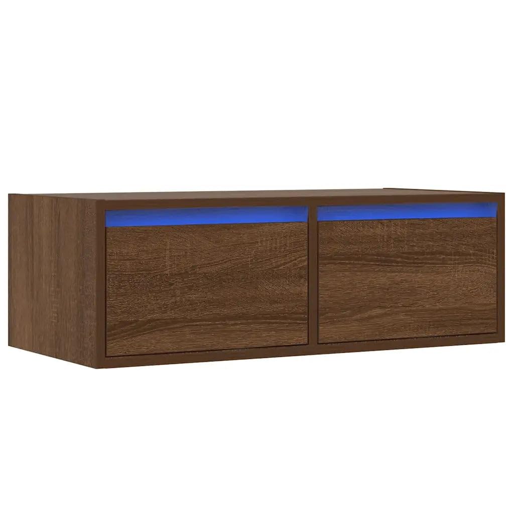 Mueble de TV de pared con luces LED, almacenamiento 75 x 35 x 25 cm, estilo moderno de madera de ingeniería, color marrón 02_0051324
