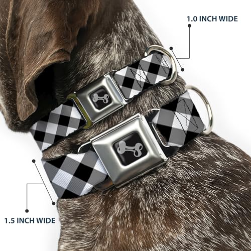 Collier de chien Buckle Down imprimé diagonal tartan noir et blanc en os solide taille S - 3