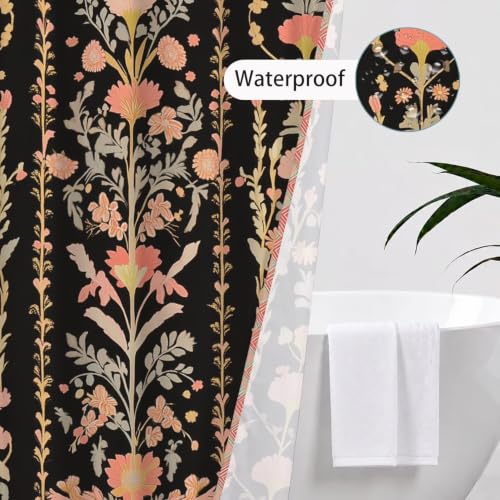 Rideau de douche rétro fleur 130x150 cm lavable pour baignoire