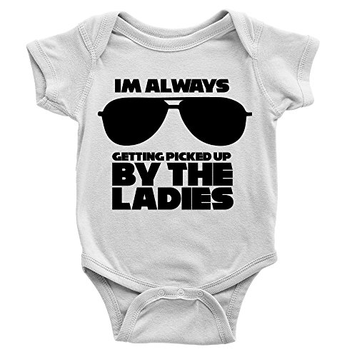 Image of Kickass Tees Always Getting Picked Up Babygrow 0-3m White Baby Boy Funny Joke Cheeky Gift New Born