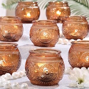 LAMORGIFT 12 Pcs Sunflower Glass Votive Candle Holders