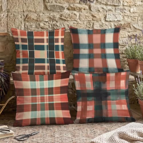 Housse coussin canape 55x55 imperméable double face plaid lin lot de 4 taies oreiller extérieur