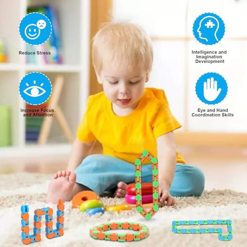 8Pcs 24Links Fidgets Wacky Tracks Fidget Toys for Kids Classroom Students Gifts School Stocking Stuffers Plastic Sensory Autism Snap Fidget Click Snake Toys for Adults Travel Stress Relief 11inch - Image 5