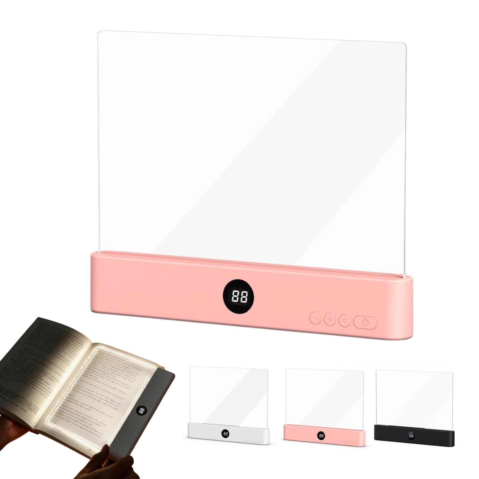 Leselampe Buch, Smart LED Panel Booklight mit 3 Farben und Timer, Multifunktionale Buchlampe auch als Nachttischlampe & Nachtlicht, USB Wiederaufladbare Buchlicht für Nachtlesen ins Bett (Rosa)