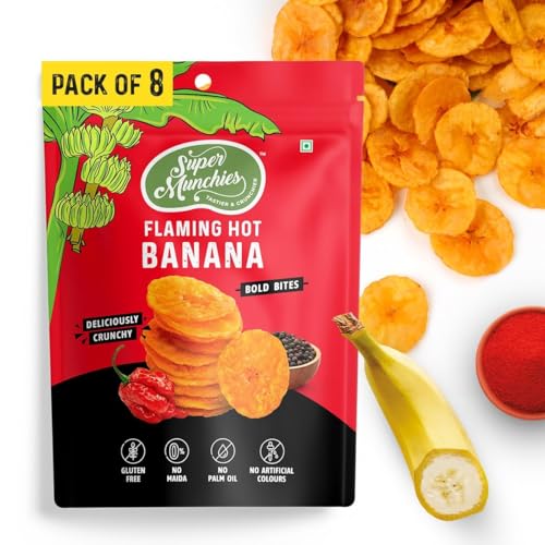 Image of Super Munchies Banana Chips Combo - Vegan, Gluten Free, No Added MSG, No Preservatives, Zero Trans Fat, No palm oil (Pack of 8)