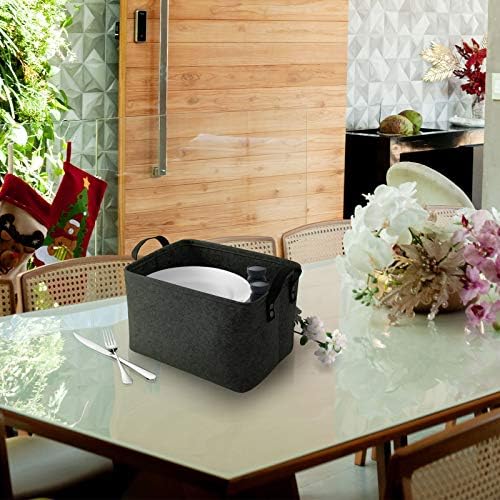 LITLANDSTAR Felt Storage Basket, Foldable Felt Basket Storage Box Open Storage Bin Laundry Hamper with Handles Shelf Basket Storage Basket Bin Organizer for Clothing, Magazine, Toys(Black)