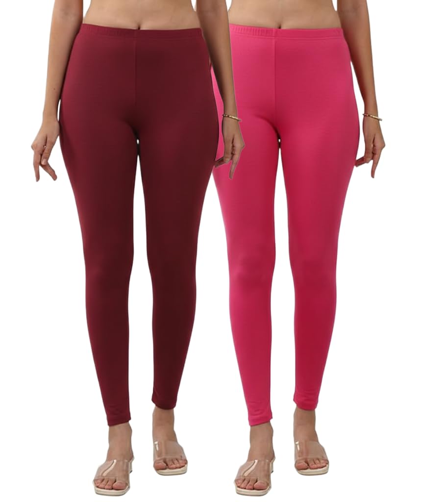 Women and Girls Full Length Leggings | Cotton Spandex/Elastane 4 Way Stretchable | Casual Slim fit Ultra Soft Leggings-Pack of 2